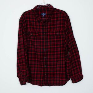 George Plaid Button Front Red Black Flannel Shirt‎ Mens Size 2XL